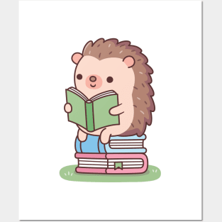 Cute Hedgehog Reading A Book Posters and Art